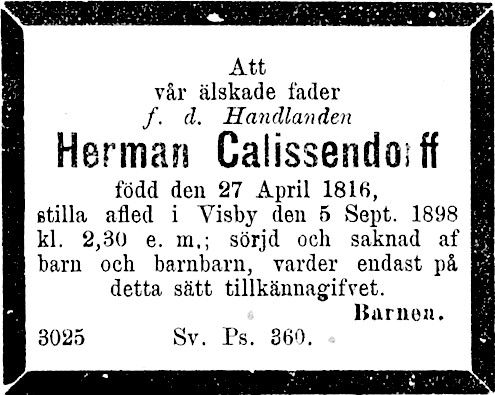 Herman Calissendorff Dödsfall Herman Calissendorff